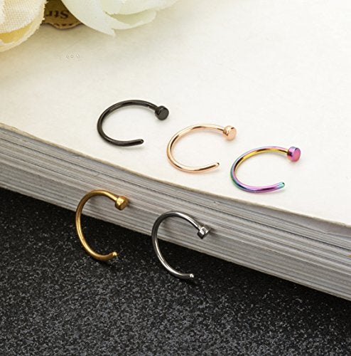 REVOLIA 22G 5Pcs Stainless Steel Nose Rings Hoop Body Piercing Jewelry 8MM - Image 4