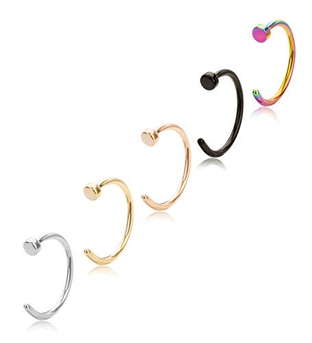 REVOLIA 22G 5Pcs Stainless Steel Nose Rings Hoop Body Piercing Jewelry 8MM - Image 2