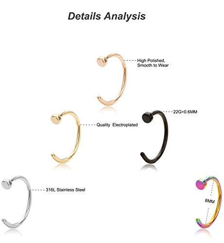 REVOLIA 22G 5Pcs Stainless Steel Nose Rings Hoop Body Piercing Jewelry 8MM - Image 5