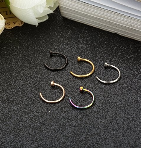 REVOLIA 22G 5Pcs Stainless Steel Nose Rings Hoop Body Piercing Jewelry 8MM - Image 3