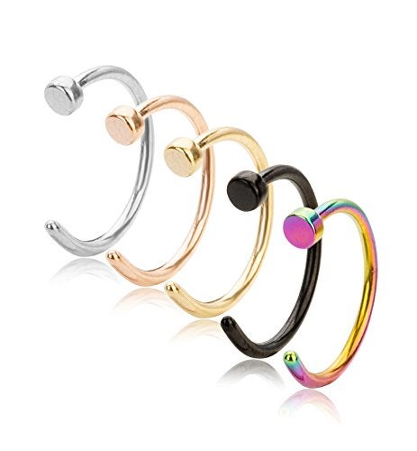 REVOLIA 22G 5Pcs Stainless Steel Nose Rings Hoop Body Piercing Jewelry 8MM - Image 1