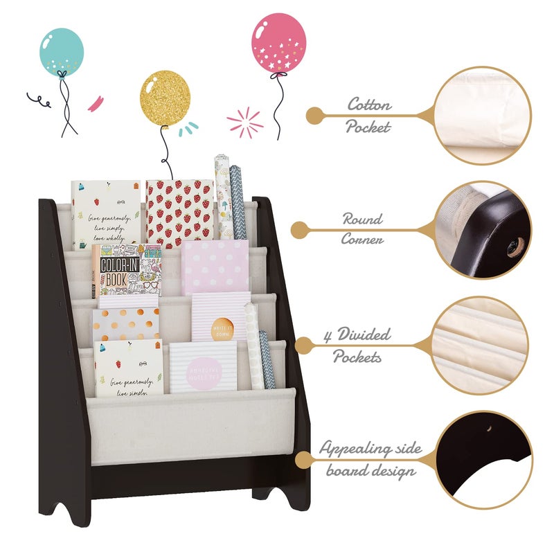 UTEX Kids Sling Bookshelf - Kids Magazine Rack with Organizer, Book Organizer (Espresso) - Image 3