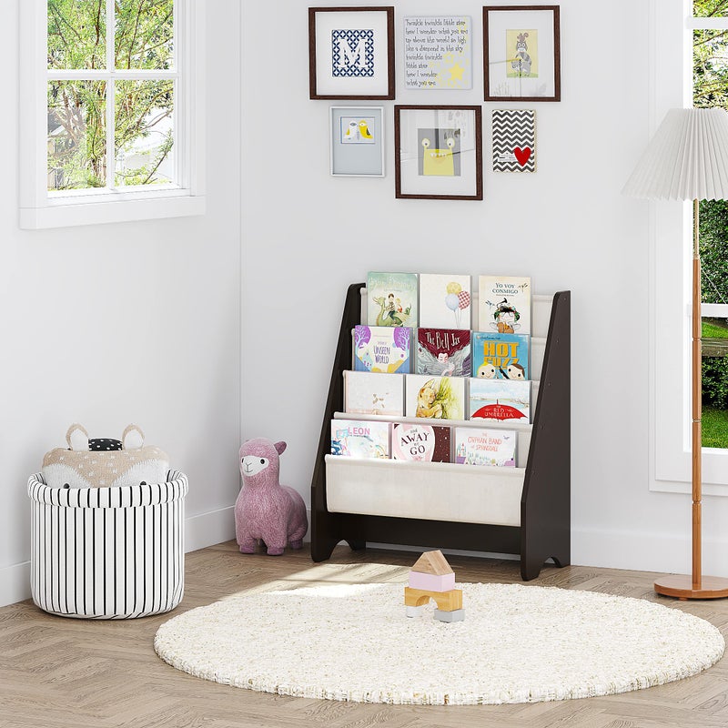 UTEX Kids Sling Bookshelf - Kids Magazine Rack with Organizer, Book Organizer (Espresso) - Image 4