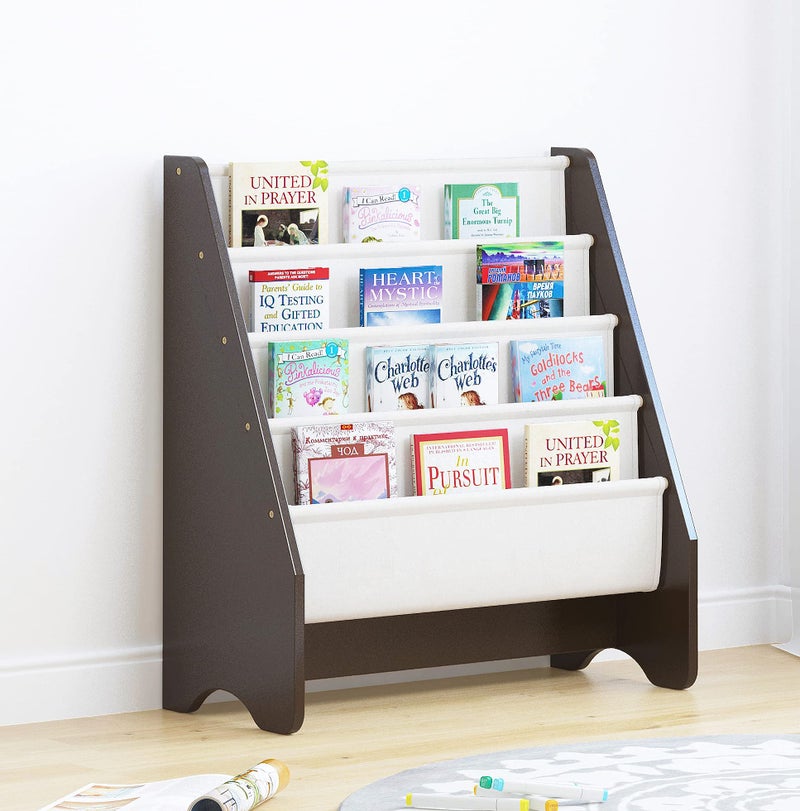 UTEX Kids Sling Bookshelf - Kids Magazine Rack with Organizer, Book Organizer (Espresso) - Image 1