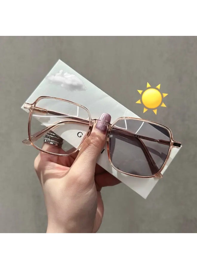SCENT HOUSE 1 PC Women's Fashion Light-Adaptive Color-Changing Fashion Glasses, PC Frame with Transparent Lenses, -Use Retro Party & Everyday Decorative Glasses for Women, Glasses Fashion, Versatile Eyewear, Modern Aesthetic, Durable Eyewear (Includes eyeglass case),sunglasses - Image 1