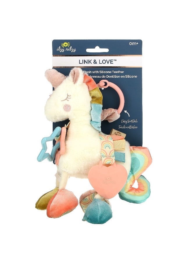Itzy Ritzy - itzy ritzy, Link & Love, Activity Plush with Silicone Teether, 0+ Months, Unicorn, 1 Teether - Image 1