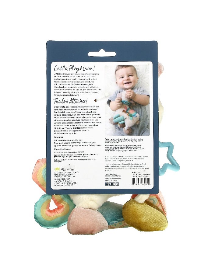 Itzy Ritzy - itzy ritzy, Link & Love, Activity Plush with Silicone Teether, 0+ Months, Unicorn, 1 Teether - Image 1