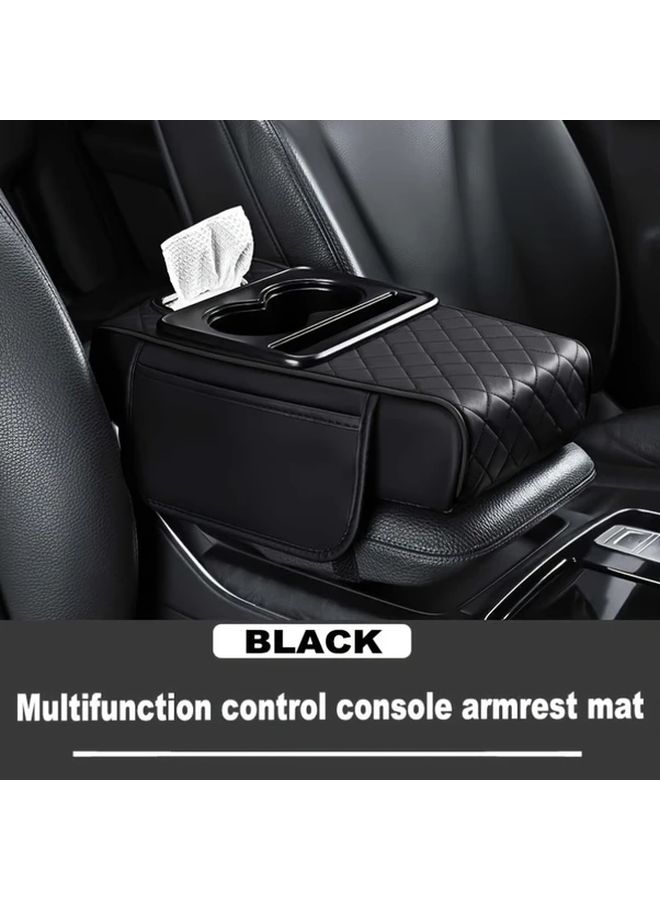 Quilted Faux Leather Car Armrest Pad With Cup Holder And Storage Pockets Black And Red - Image 5