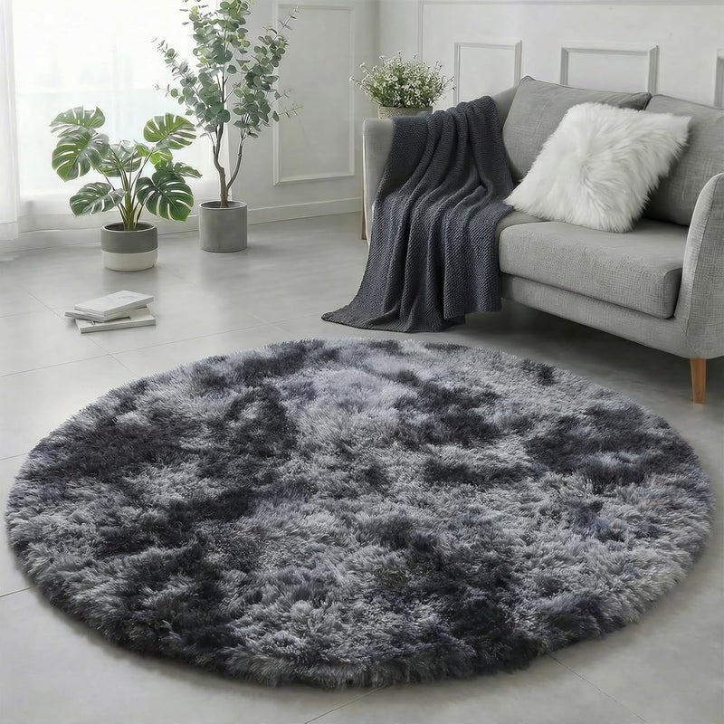 Amdrebio Round Living Room Rug 213 cm Soft Thick Large Shaggy Fluffy Plush Carpet for Men and Boys Modern Cool for Bedroom Kids Room Dyed Dark Grey - Image 4