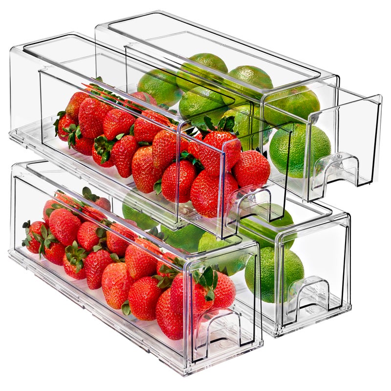 Sorbus Small Clear Storage Drawers 4 Pack  Acrylic Stackable Storage Bins with PullOut Drawers for Fridge Kitchen Pantry  Organizer Bins with Handles