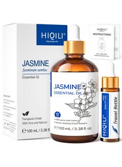 HIQILI Jasmine Essential Oil, Premium Quality Pure & Natural, for Diffuser, Sleeping, Massage, Skin Care, Perfume, Shampoo, Aromatherapy - 3.38 FL Oz