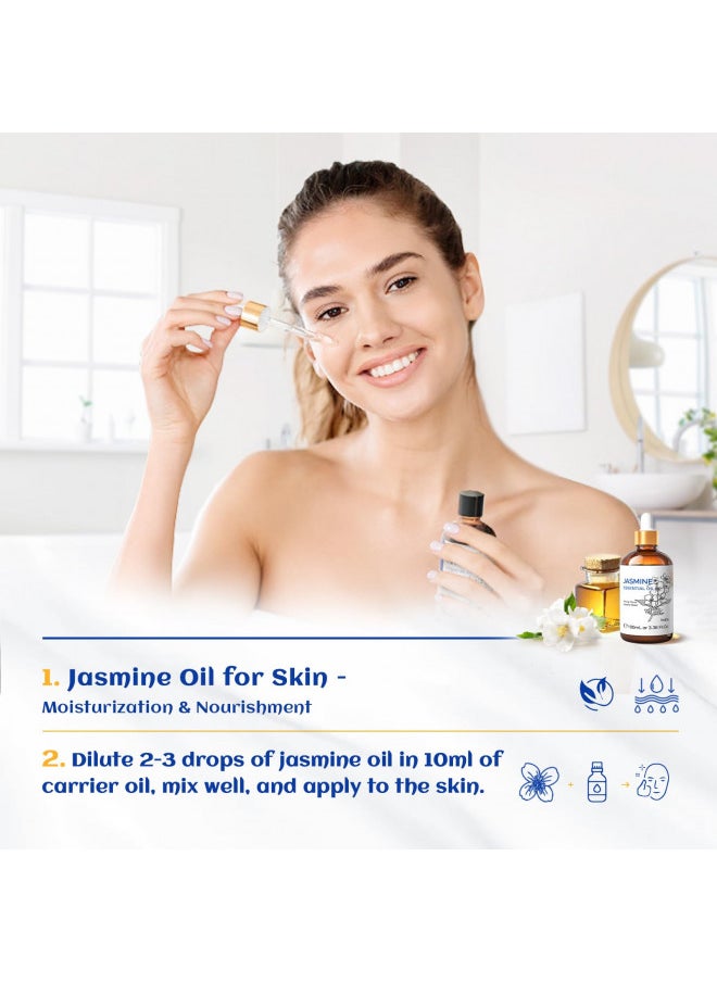 HIQILI - HIQILI Jasmine Essential Oil, Premium Quality Pure & Natural, for Diffuser, Sleeping, Massage, Skin Care, Perfume, Shampoo, Aromatherapy - 3.38 FL Oz - Image 1