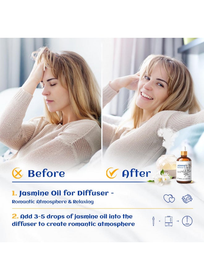 HIQILI - HIQILI Jasmine Essential Oil, Premium Quality Pure & Natural, for Diffuser, Sleeping, Massage, Skin Care, Perfume, Shampoo, Aromatherapy - 3.38 FL Oz - Image 1