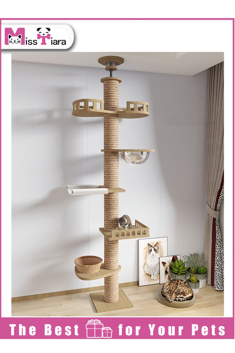 مس تيارا ارتفاع قابل للتعديل للقطط نشاط الخدش شجرة الجوت خدش للقطط الكبيرة، القطط مع منصة، الخشب المطاطي - Image 1