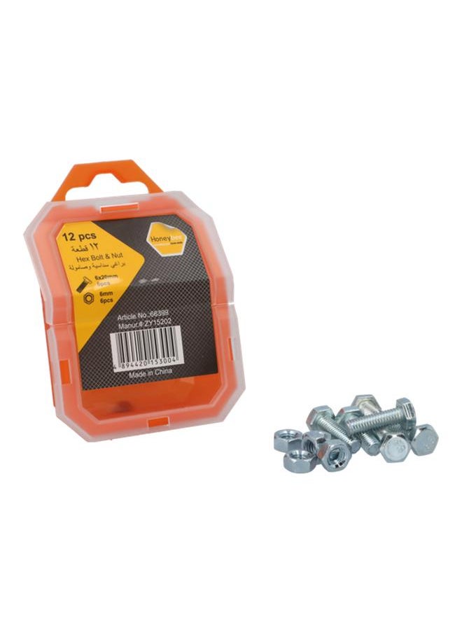 HONEY BEE 12-Piece Sturdy High Quality Steel Hex Bolt and Nut Set Silver 6 x 20mm ZY15202  - Image 2