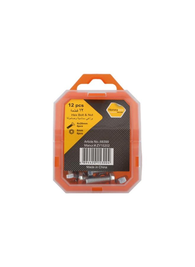 HONEY BEE 12-Piece Sturdy High Quality Steel Hex Bolt and Nut Set Silver 6 x 20mm ZY15202  - Image 1