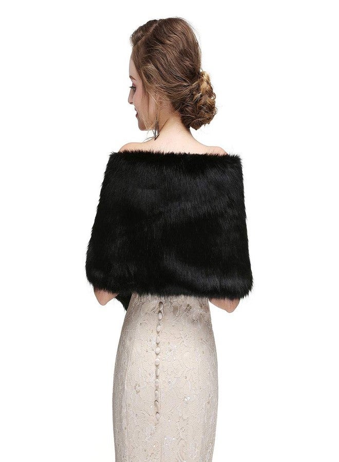 Olbye Women's Faux Fur Wraps Long Wedding Fur Shawl 1920s Sleeveless Bridal Fur Stole Scarf for Bride and Bridesmaid (Black) - Image 4