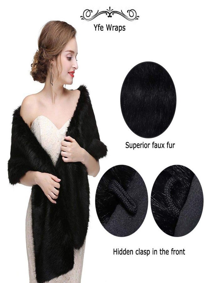 Olbye Women's Faux Fur Wraps Long Wedding Fur Shawl 1920s Sleeveless Bridal Fur Stole Scarf for Bride and Bridesmaid (Black) - Image 3