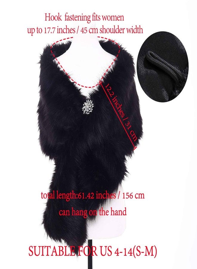 Olbye Women's Faux Fur Wraps Long Wedding Fur Shawl 1920s Sleeveless Bridal Fur Stole Scarf for Bride and Bridesmaid (Black) - Image 5