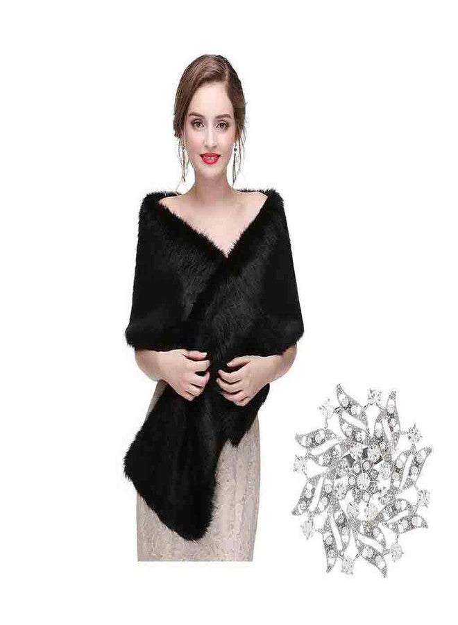 Olbye Women's Faux Fur Wraps Long Wedding Fur Shawl 1920s Sleeveless Bridal Fur Stole Scarf for Bride and Bridesmaid (Black) - Image 1