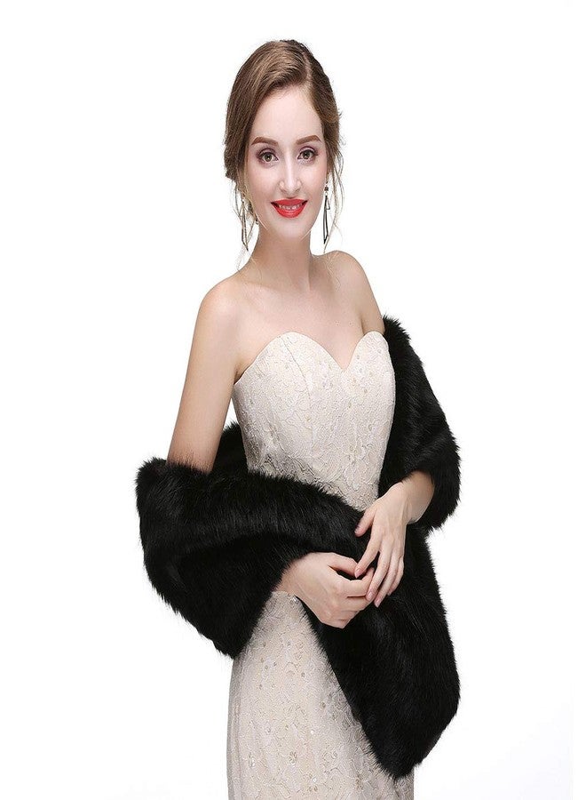 Olbye Women's Faux Fur Wraps Long Wedding Fur Shawl 1920s Sleeveless Bridal Fur Stole Scarf for Bride and Bridesmaid (Black) - Image 2