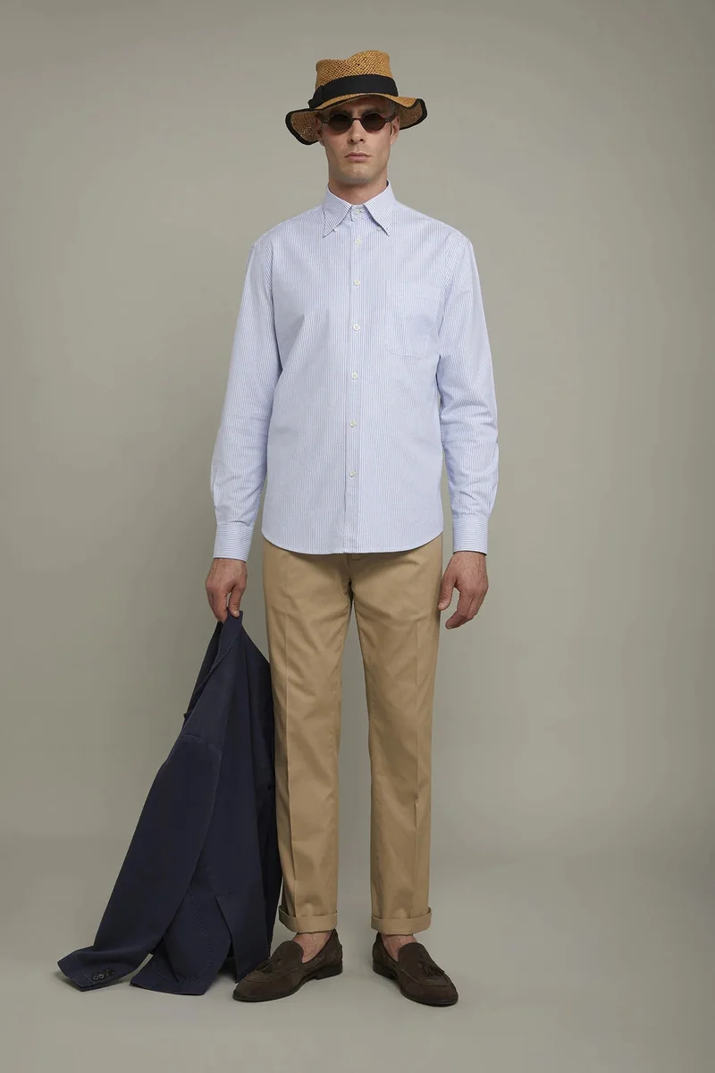 دوبل غانغر Men's classic shirt button down collar - White/Sky