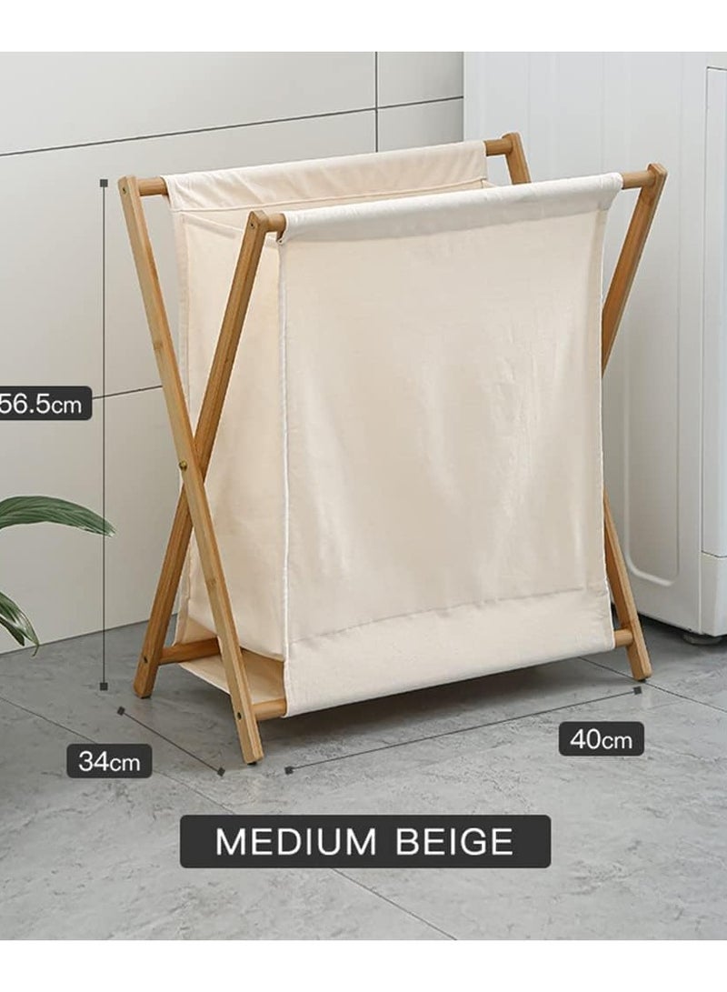 سلة غسيل من الخيزران، سلة ملابس قابلة للطي، دلو سلة الملابس، سلة تخزين، سلة ملابس متسخة مع حقيبة بطانة قابلة للإزالة، منظم غسيل الحمام (اللون البيج) - Image 2