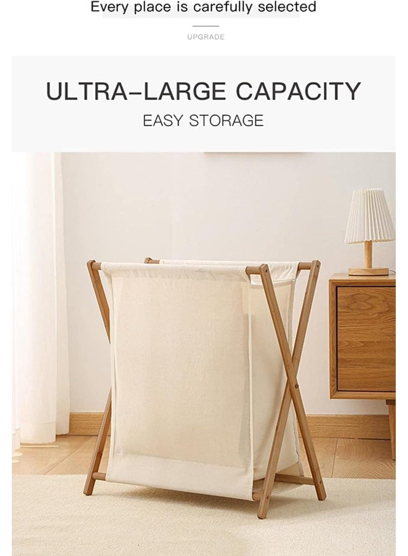 سلة غسيل من الخيزران، سلة ملابس قابلة للطي، دلو سلة الملابس، سلة تخزين، سلة ملابس متسخة مع حقيبة بطانة قابلة للإزالة، منظم غسيل الحمام (اللون البيج) - Image 3