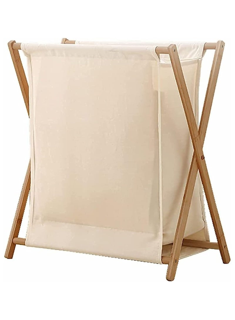 سلة غسيل من الخيزران، سلة ملابس قابلة للطي، دلو سلة الملابس، سلة تخزين، سلة ملابس متسخة مع حقيبة بطانة قابلة للإزالة، منظم غسيل الحمام (اللون البيج) - Image 1