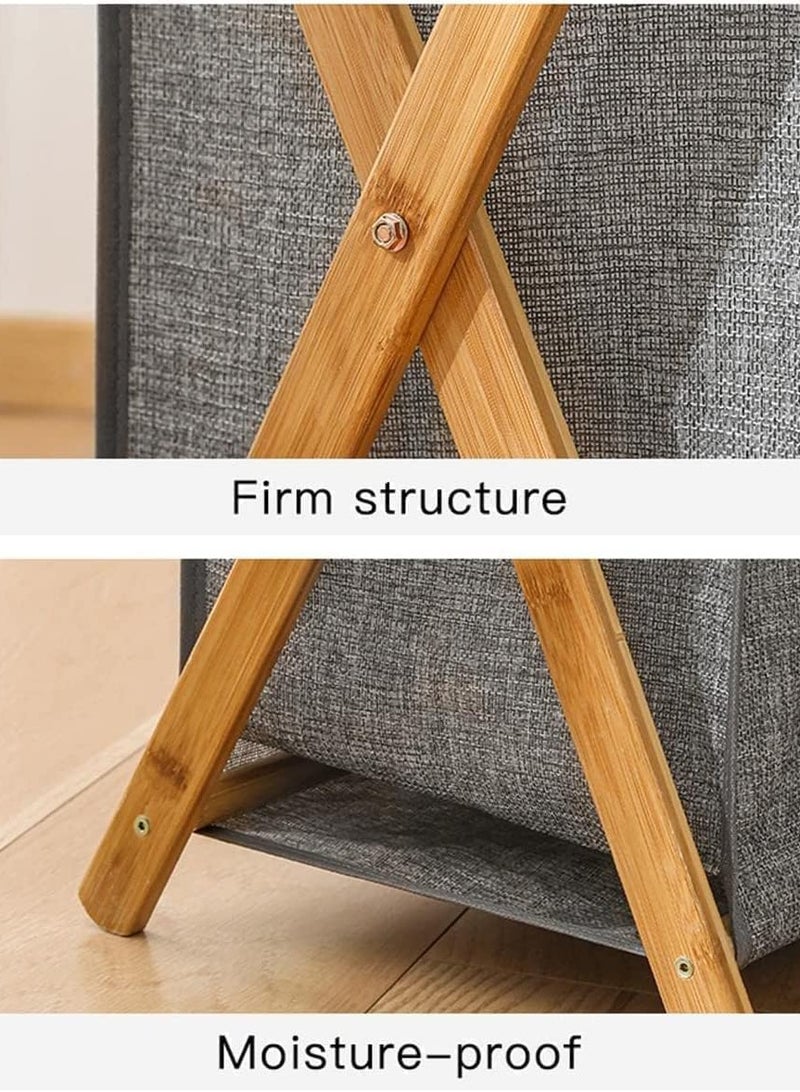 سلة غسيل من الخيزران، سلة ملابس قابلة للطي، دلو سلة الملابس، سلة تخزين، سلة ملابس متسخة مع حقيبة بطانة قابلة للإزالة، منظم غسيل الحمام (اللون البيج) - Image 4