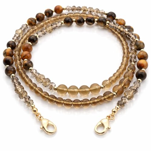 MyfavoriteK Natural Gemstones Glasses Holders Cute Eyeglasses Chain for Women Beaded Lanyard for Sunglasses Reading Glasses Chain (Tiger) - Image 1
