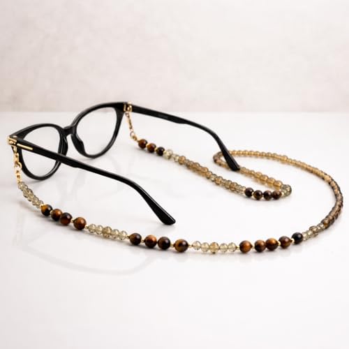 MyfavoriteK Natural Gemstones Glasses Holders Cute Eyeglasses Chain for Women Beaded Lanyard for Sunglasses Reading Glasses Chain (Tiger) - Image 3
