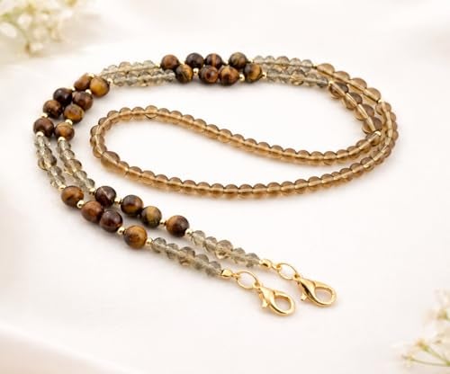 MyfavoriteK Natural Gemstones Glasses Holders Cute Eyeglasses Chain for Women Beaded Lanyard for Sunglasses Reading Glasses Chain (Tiger) - Image 2