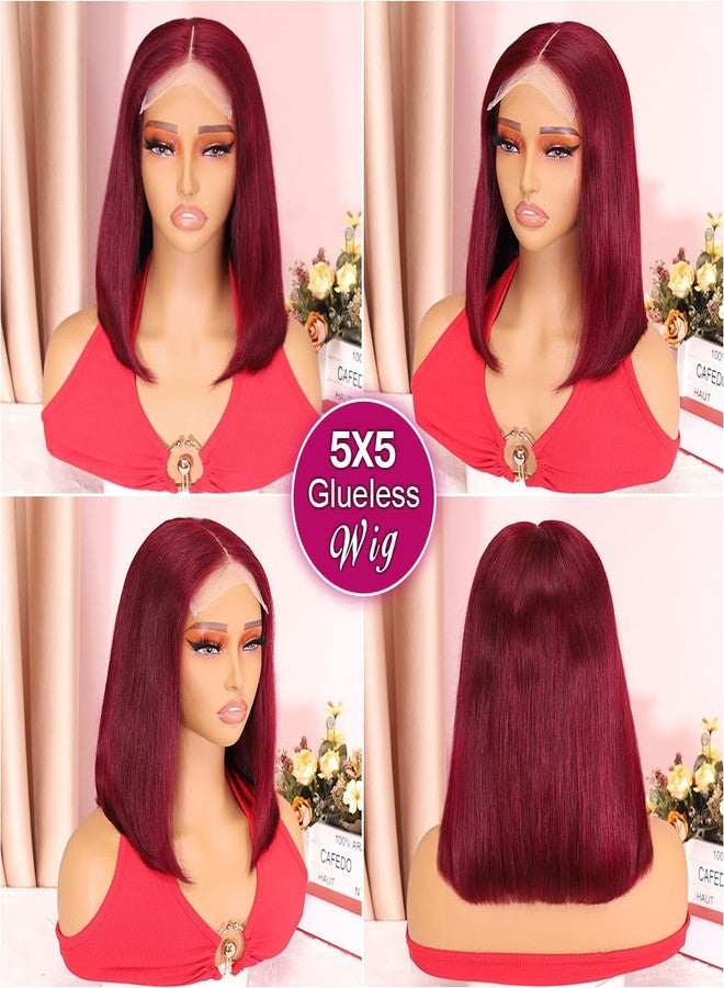 Ailwelia Wear and Go Glueless Bob Wig Human Hair 200% Density 5x5 HD Lace Closure Wigs For Black Women Glueless 5x5 Closure Wigs Human Hair Pre Plucked Bob Burgundy Color 12 Inch - Image 5