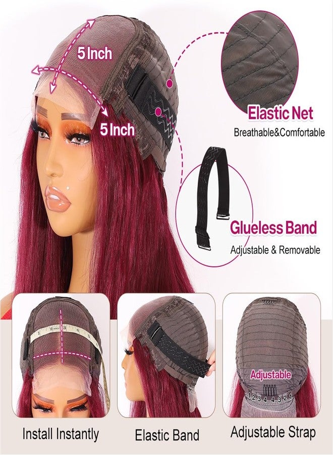 Ailwelia Wear and Go Glueless Bob Wig Human Hair 200% Density 5x5 HD Lace Closure Wigs For Black Women Glueless 5x5 Closure Wigs Human Hair Pre Plucked Bob Burgundy Color 12 Inch - Image 4