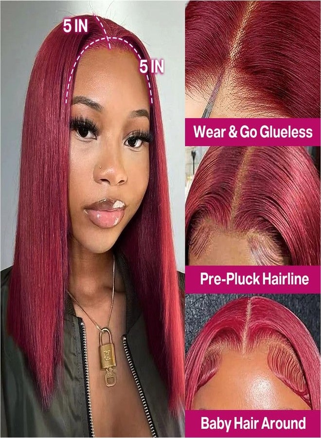 Ailwelia Wear and Go Glueless Bob Wig Human Hair 200% Density 5x5 HD Lace Closure Wigs For Black Women Glueless 5x5 Closure Wigs Human Hair Pre Plucked Bob Burgundy Color 12 Inch - Image 2
