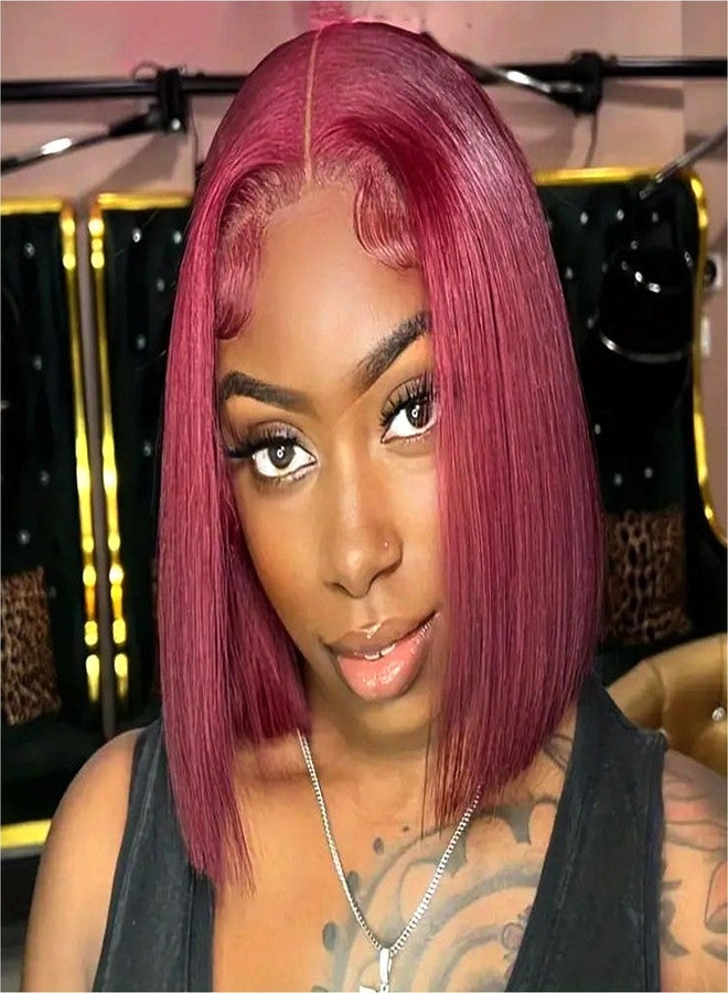 Ailwelia Wear and Go Glueless Bob Wig Human Hair 200% Density 5x5 HD Lace Closure Wigs For Black Women Glueless 5x5 Closure Wigs Human Hair Pre Plucked Bob Burgundy Color 12 Inch - Image 1
