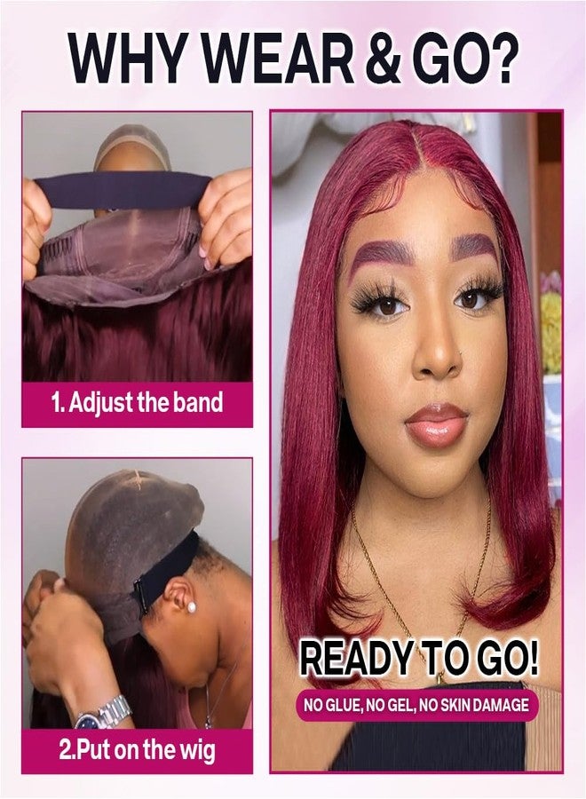 Ailwelia Wear and Go Glueless Bob Wig Human Hair 200% Density 5x5 HD Lace Closure Wigs For Black Women Glueless 5x5 Closure Wigs Human Hair Pre Plucked Bob Burgundy Color 12 Inch - Image 3