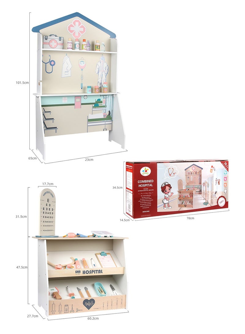 ما بيبي مجموعة لعب طبيب مستشفى للأطفال، مجموعة لعب طبيب خشبية مع العديد من ملحقات الألعاب الطبية، مثالية للعب الطبيب للأطفال الصغار، مجموعة لعب تظاهرية للأطفال كهدايا عيد ميلاد - Image 5