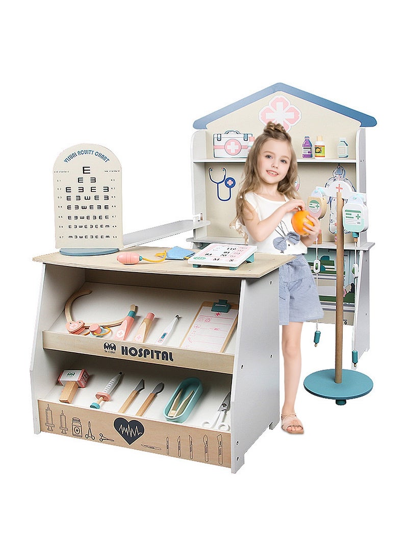 ما بيبي مجموعة لعب طبيب مستشفى للأطفال، مجموعة لعب طبيب خشبية مع العديد من ملحقات الألعاب الطبية، مثالية للعب الطبيب للأطفال الصغار، مجموعة لعب تظاهرية للأطفال كهدايا عيد ميلاد - Image 1