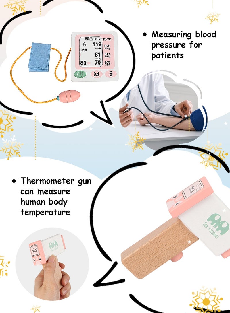 ما بيبي مجموعة لعب طبيب مستشفى للأطفال، مجموعة لعب طبيب خشبية مع العديد من ملحقات الألعاب الطبية، مثالية للعب الطبيب للأطفال الصغار، مجموعة لعب تظاهرية للأطفال كهدايا عيد ميلاد - Image 4