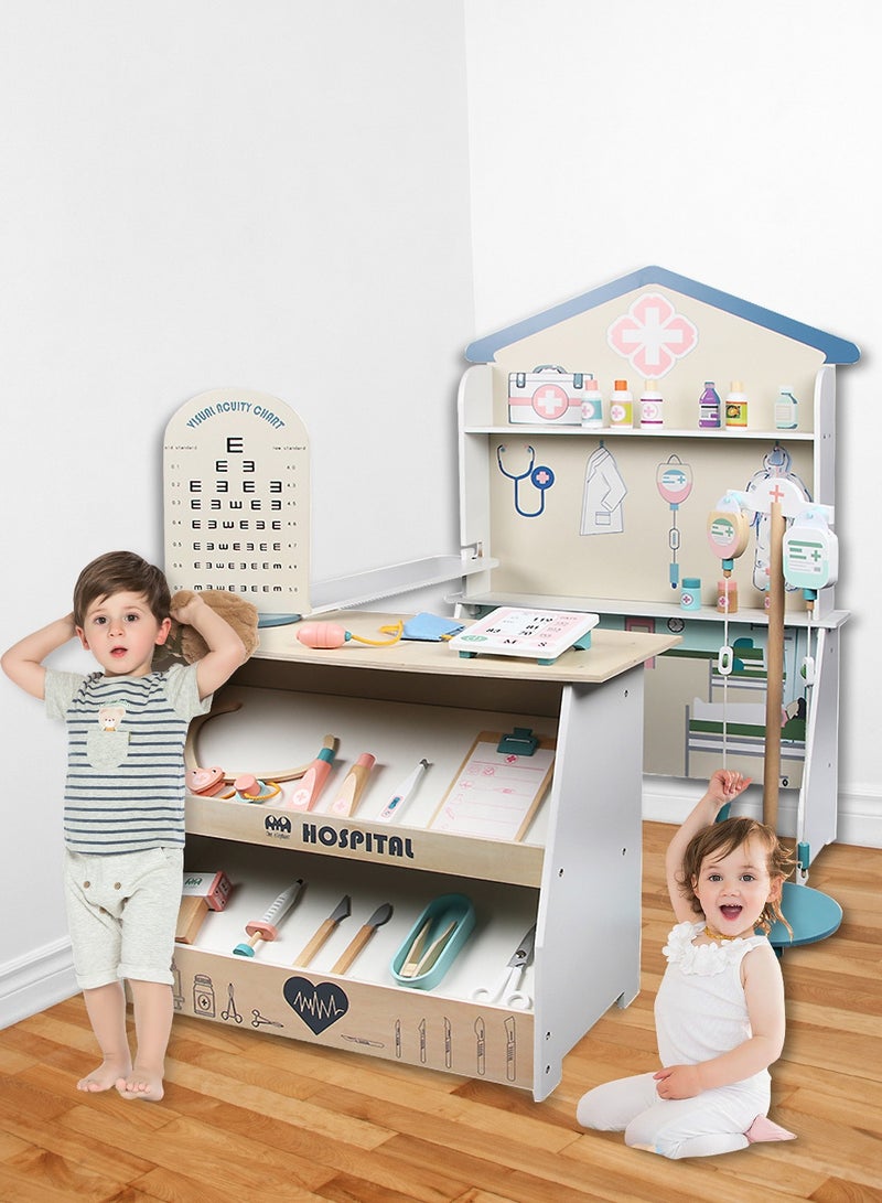 ما بيبي مجموعة لعب طبيب مستشفى للأطفال، مجموعة لعب طبيب خشبية مع العديد من ملحقات الألعاب الطبية، مثالية للعب الطبيب للأطفال الصغار، مجموعة لعب تظاهرية للأطفال كهدايا عيد ميلاد - Image 3