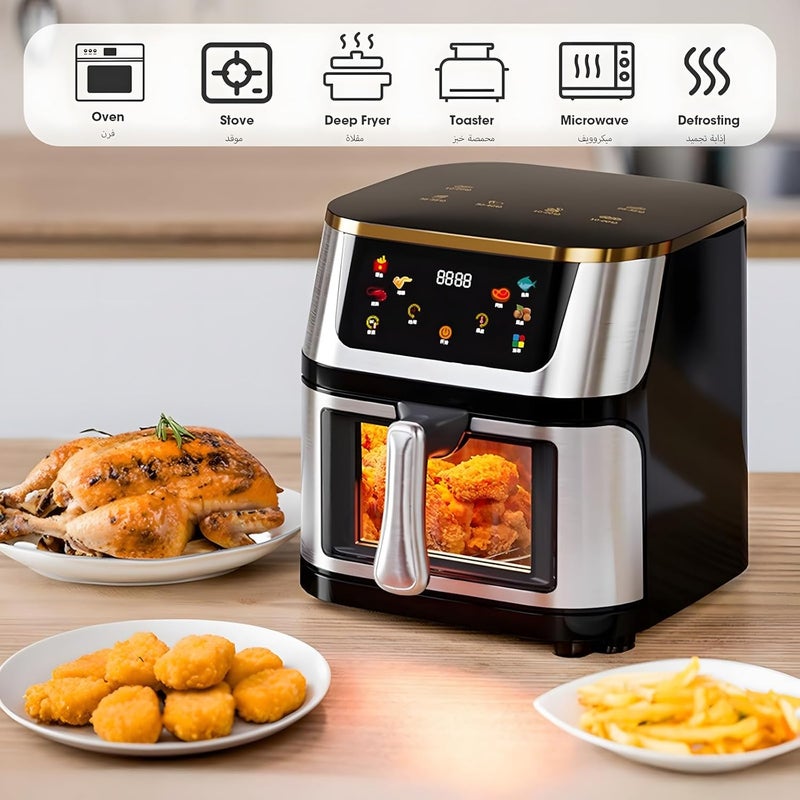 كيسويت مقلاه هوائيه، برامج مسبقة الضبط 6، مقلاه هوائيه مع نافذة، سعة كبيرة 10 لتر، 1400 واط، شاشة لمس LED، طهي سريع وسهل لعدة أطعمة بدون زيت - Image 3