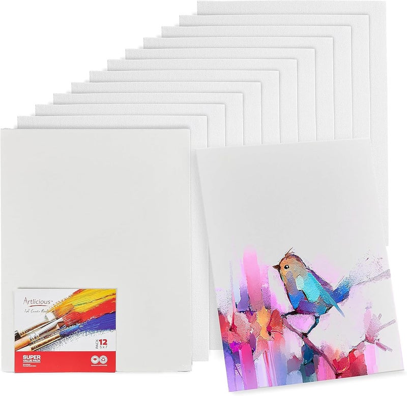 Artlicious Small Canvases for Painting - Pack of 12, 5 x 7 Inch Blank White Canvas Boards - 100% Cotton Art Panels Mini Canvas Bulk for Oil, Acrylic & Watercolor Small Canvas for Painting - Image 1