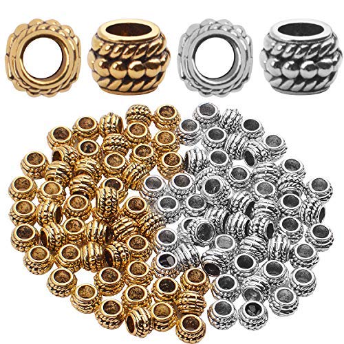 Jdesun Large Hole Barrel Spacer Beads, 100pcs 8mm Tibetan Style, Antique Silver & Gold, 4mm Hole for Jewelry Making - Image 1