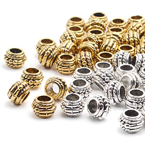 Jdesun Large Hole Barrel Spacer Beads, 100pcs 8mm Tibetan Style, Antique Silver & Gold, 4mm Hole for Jewelry Making - Image 4