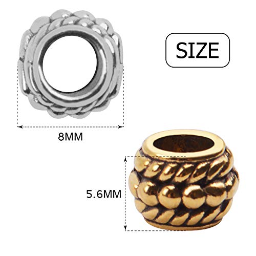 Jdesun Large Hole Barrel Spacer Beads, 100pcs 8mm Tibetan Style, Antique Silver & Gold, 4mm Hole for Jewelry Making - Image 3