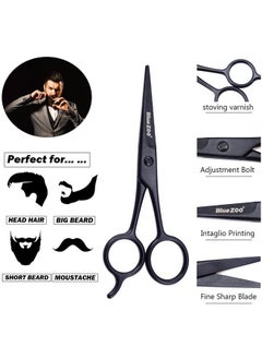 Bluezoo Beard Mustache Scissors And Comb Kit With Pu Storage Bag, Rounded Safety Nose Hair Scissor For Men And Women Care Grooming, Ear Trimming Tool, Shears For Personal Grooming, Cutting & Styling 