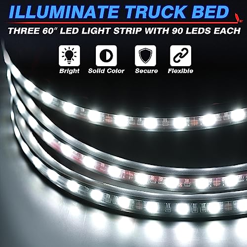 MICTUNING 3Pcs 60 Inch Truck Bed Lights - White Waterproof LED Light Strip with On-Off Switch Fuse Splitter Cable Compatible for Truck Jxxp Pickup RV SUV Vans Cargo Boats and More - Image 2