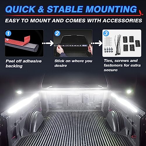 MICTUNING 3Pcs 60 Inch Truck Bed Lights - White Waterproof LED Light Strip with On-Off Switch Fuse Splitter Cable Compatible for Truck Jxxp Pickup RV SUV Vans Cargo Boats and More - Image 3